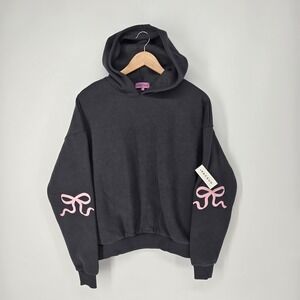 Edikted Women's Bonney Bow Detail Cotton Hoodie CG2 Dark Gray Pink Small NEW NWT
